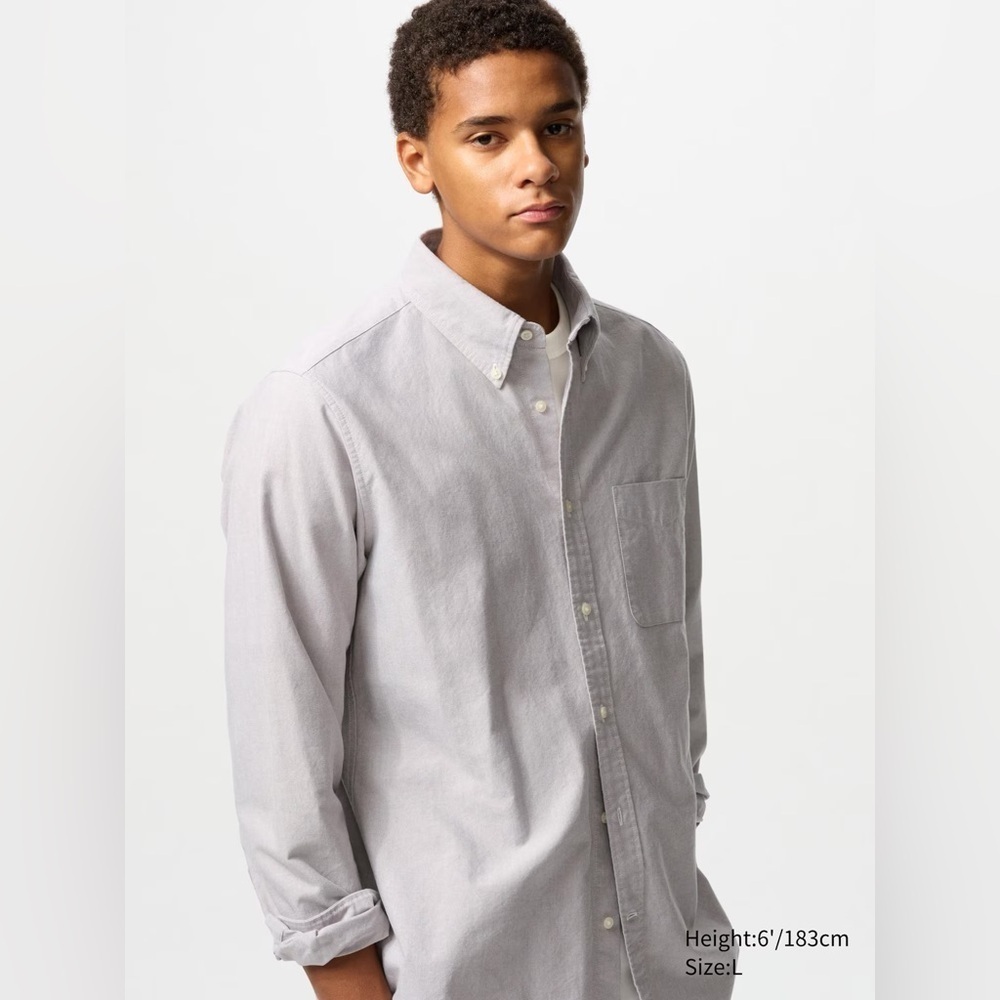 Uniqlo Oxford Long Sleeve Slim Fit Button-down Shirt in Grey - Size M